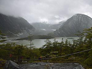 Pia Fiord in the background, the top of a mountain near Pia Glacier